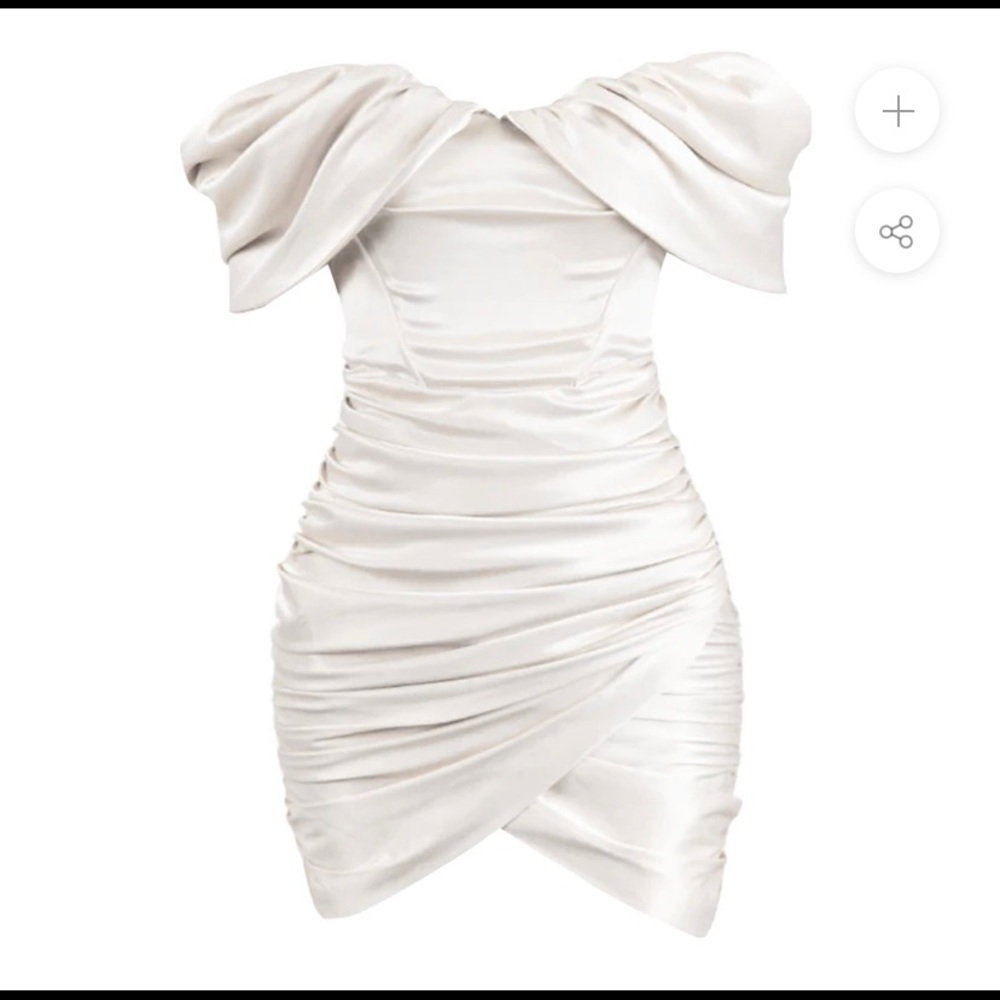 White Corset Satin Off The Shoulder Mini Dress (Like House of CB)